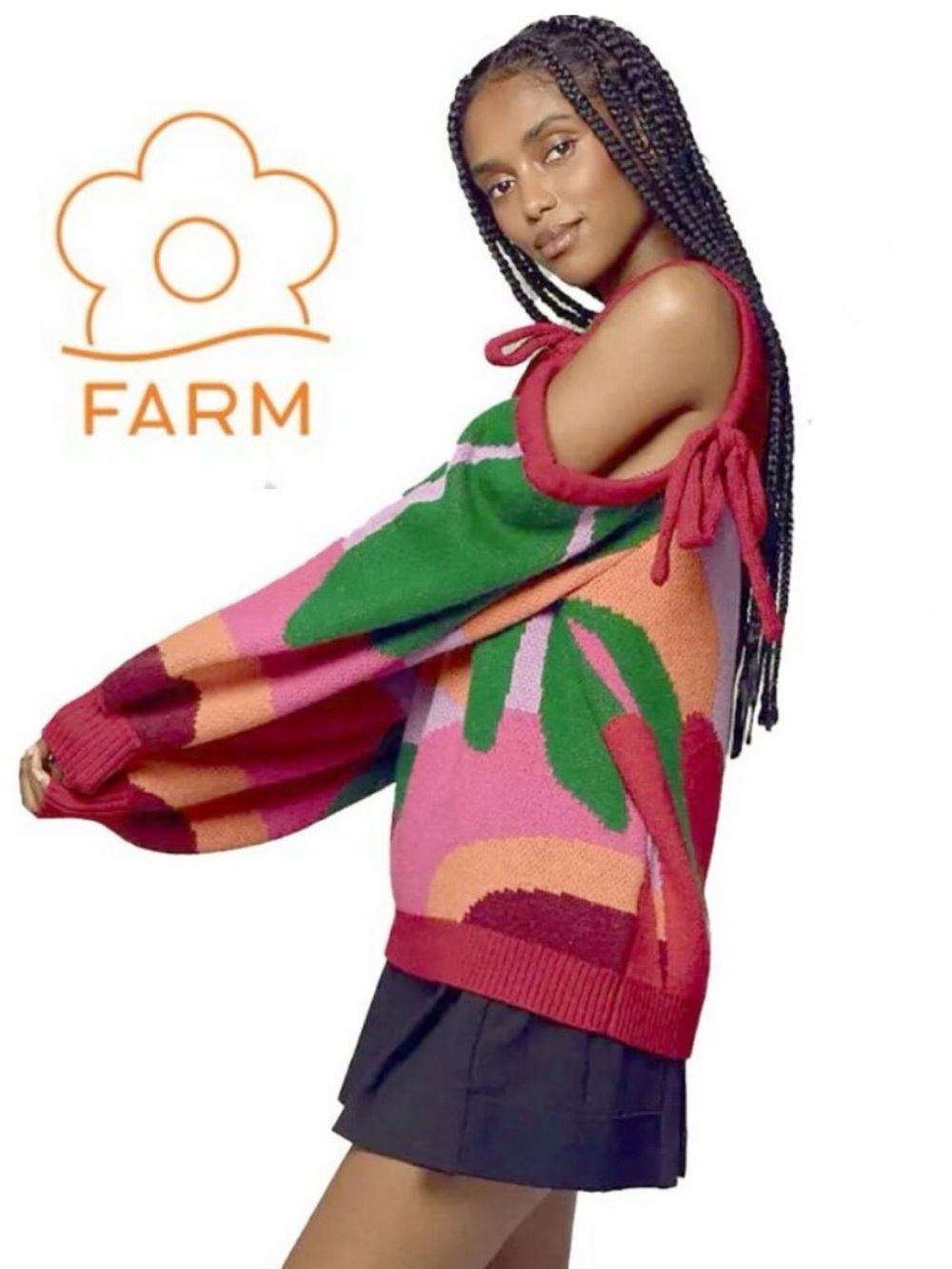 Farm Rio X Cold-Shoulder Crew Neck Sweater NWOT